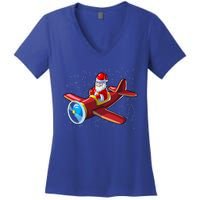 Airplane Pilot Funny Christmas Holidays Plane Santa Claus Gift Women's V-Neck T-Shirt