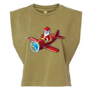 Airplane Pilot Funny Christmas Holidays Plane Santa Claus Gift Garment-Dyed Women's Muscle Tee