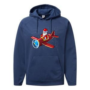 Airplane Pilot Funny Christmas Holidays Plane Santa Claus Gift Performance Fleece Hoodie