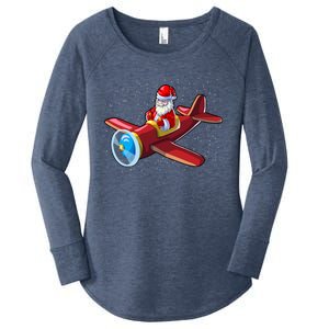 Airplane Pilot Funny Christmas Holidays Plane Santa Claus Gift Women's Perfect Tri Tunic Long Sleeve Shirt