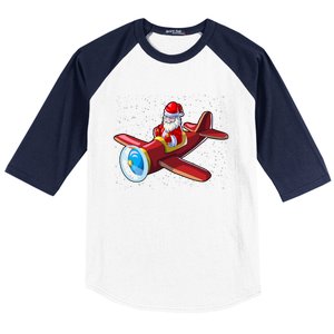 Airplane Pilot Funny Christmas Holidays Plane Santa Claus Gift Baseball Sleeve Shirt