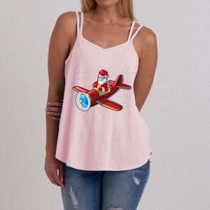 Airplane Pilot Funny Christmas Holidays Plane Santa Claus Gift Women's Strappy Tank