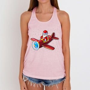 Airplane Pilot Funny Christmas Holidays Plane Santa Claus Gift Women's Knotted Racerback Tank