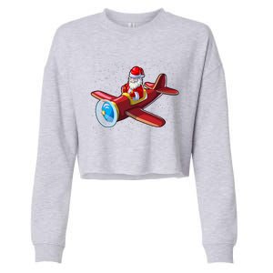 Airplane Pilot Funny Christmas Holidays Plane Santa Claus Gift Cropped Pullover Crew