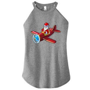 Airplane Pilot Funny Christmas Holidays Plane Santa Claus Gift Women's Perfect Tri Rocker Tank