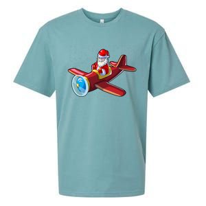 Airplane Pilot Funny Christmas Holidays Plane Santa Claus Gift Sueded Cloud Jersey T-Shirt