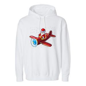 Airplane Pilot Funny Christmas Holidays Plane Santa Claus Gift Garment-Dyed Fleece Hoodie