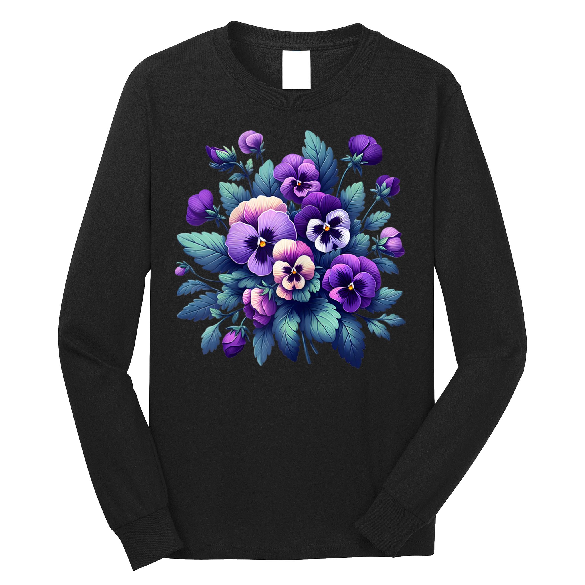 Alzheimer Purple Floral Pansy Dementia AlzheimerS Awareness Long Sleeve Shirt