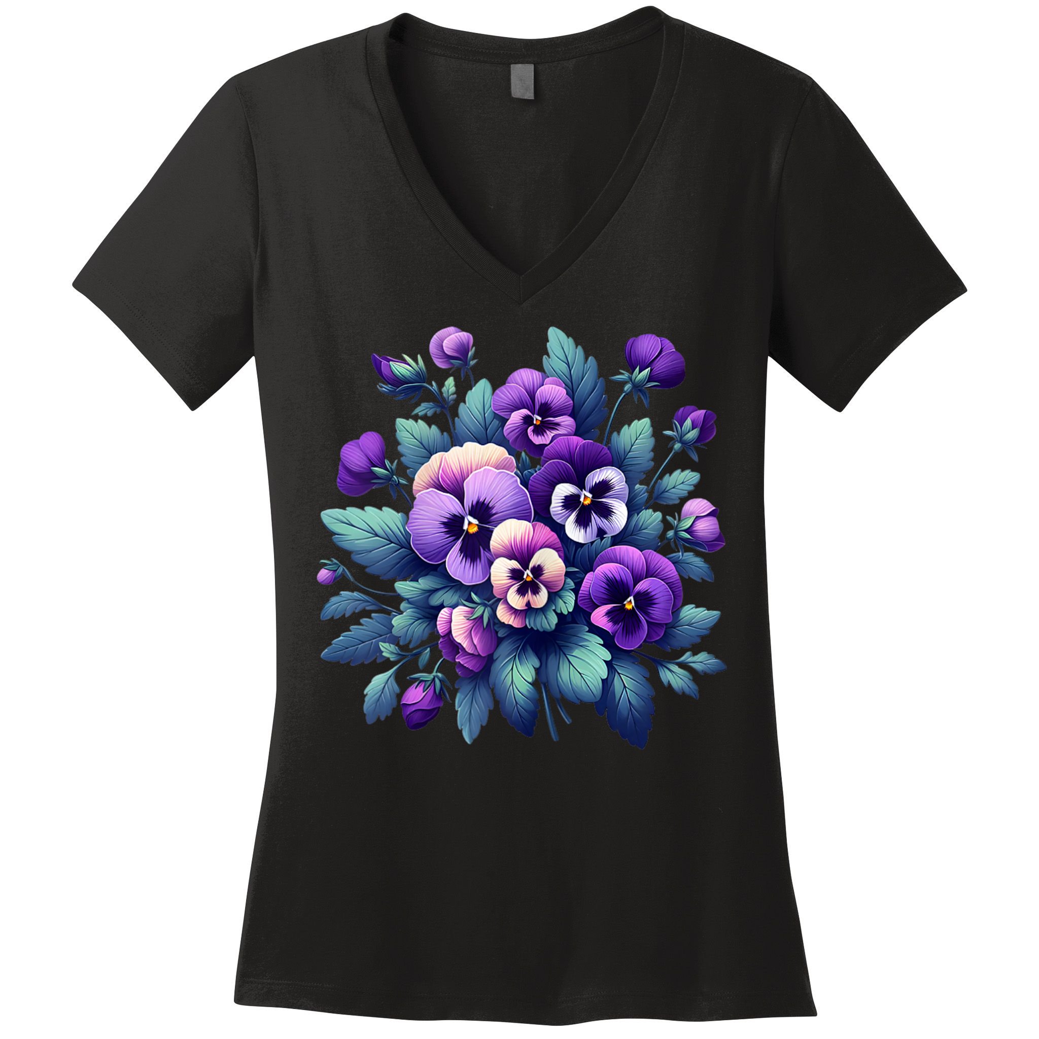 Alzheimer Purple Floral Pansy Dementia AlzheimerS Awareness Women's V-Neck T-Shirt