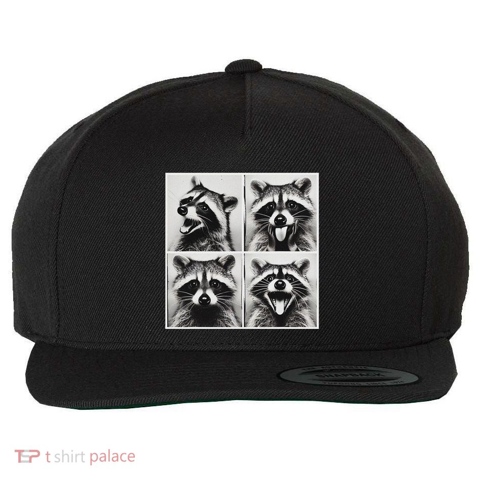 Animal Photobooth Funny Raccoon Rock On Selfie Retro Raccoon Wool Snapback Cap