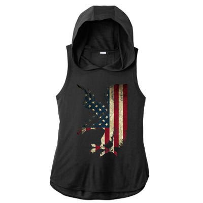 American Patriot Freedom Bald Eagle Usa Flag Outfit Present Meaningful Gift Ladies PosiCharge Tri-Blend Wicking Draft Hoodie Tank