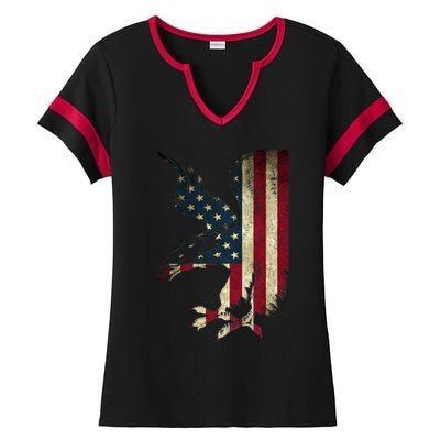 American Patriot Freedom Bald Eagle Usa Flag Outfit Present Meaningful Gift Ladies Halftime Notch Neck Tee