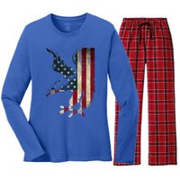 American Patriot Freedom Bald Eagle Usa Flag Outfit Present Meaningful Gift Women's Long Sleeve Flannel Pajama Set 