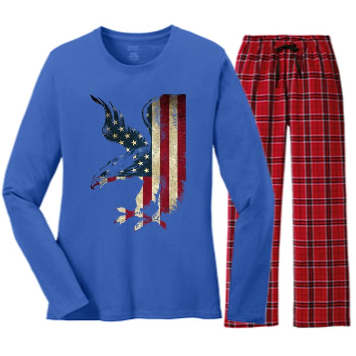 American Patriot Freedom Bald Eagle Usa Flag Outfit Present Meaningful Gift Women's Long Sleeve Flannel Pajama Set 