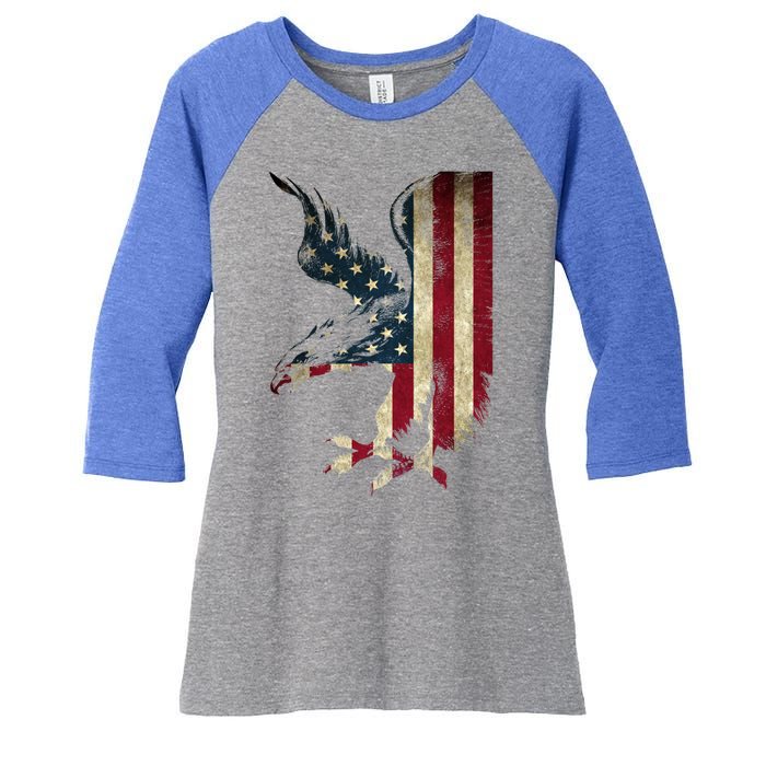 American Patriot Freedom Bald Eagle Usa Flag Outfit Present Meaningful Gift Women's Tri-Blend 3/4-Sleeve Raglan Shirt