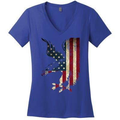 American Patriot Freedom Bald Eagle Usa Flag Outfit Present Meaningful Gift Women's V-Neck T-Shirt