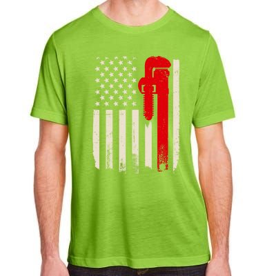 American Plumber Flag Patriotic Plumbing Wrench Pipefitter Gift Adult ChromaSoft Performance T-Shirt