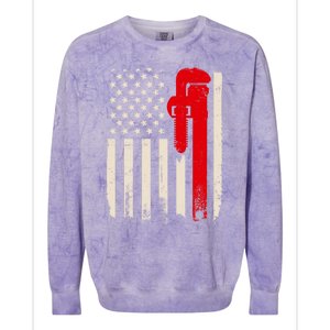 American Plumber Flag Patriotic Plumbing Wrench Pipefitter Gift Colorblast Crewneck Sweatshirt