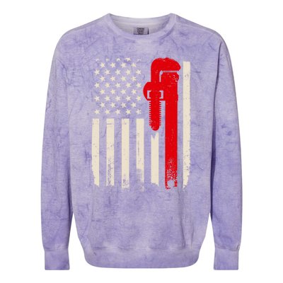 American Plumber Flag Patriotic Plumbing Wrench Pipefitter Gift Colorblast Crewneck Sweatshirt