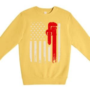 American Plumber Flag Patriotic Plumbing Wrench Pipefitter Gift Premium Crewneck Sweatshirt