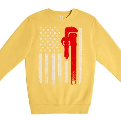 American Plumber Flag Patriotic Plumbing Wrench Pipefitter Gift Premium Crewneck Sweatshirt