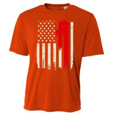 American Plumber Flag Patriotic Plumbing Wrench Pipefitter Gift Cooling Performance Crew T-Shirt