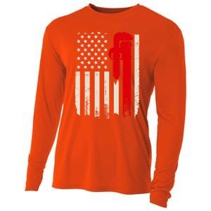 American Plumber Flag Patriotic Plumbing Wrench Pipefitter Gift Cooling Performance Long Sleeve Crew