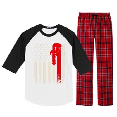 American Plumber Flag Patriotic Plumbing Wrench Pipefitter Gift Raglan Sleeve Pajama Set