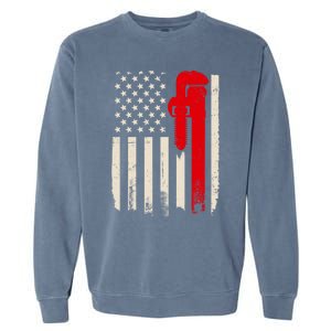 American Plumber Flag Patriotic Plumbing Wrench Pipefitter Gift Garment-Dyed Sweatshirt