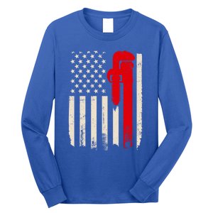 American Plumber Flag Patriotic Plumbing Wrench Pipefitter Gift Long Sleeve Shirt