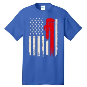 American Plumber Flag Patriotic Plumbing Wrench Pipefitter Gift Tall T-Shirt