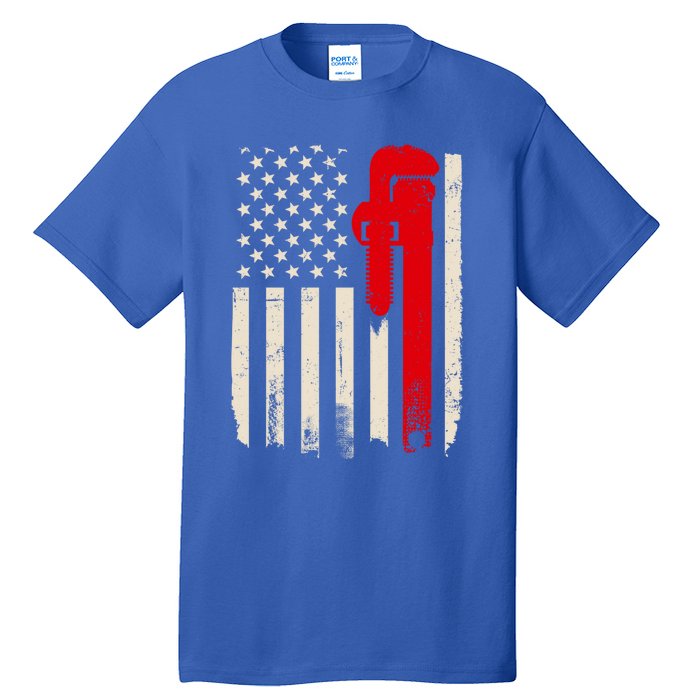 American Plumber Flag Patriotic Plumbing Wrench Pipefitter Gift Tall T-Shirt