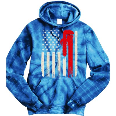 American Plumber Flag Patriotic Plumbing Wrench Pipefitter Gift Tie Dye Hoodie