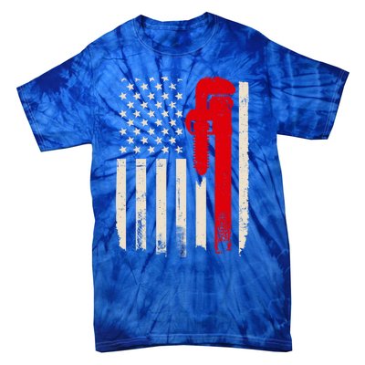 American Plumber Flag Patriotic Plumbing Wrench Pipefitter Gift Tie-Dye T-Shirt