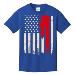 American Plumber Flag Patriotic Plumbing Wrench Pipefitter Gift Kids T-Shirt