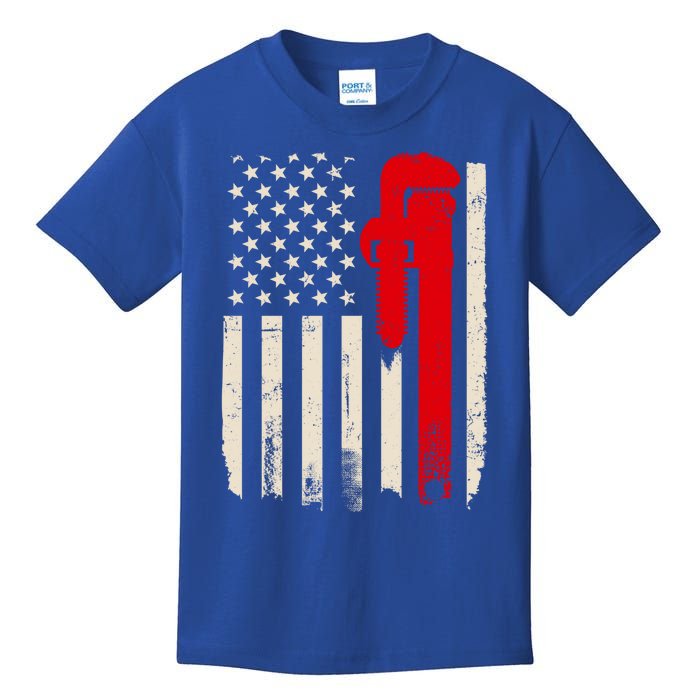 American Plumber Flag Patriotic Plumbing Wrench Pipefitter Gift Kids T-Shirt