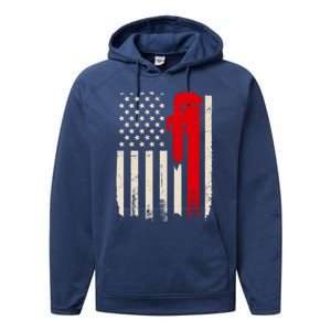 American Plumber Flag Patriotic Plumbing Wrench Pipefitter Gift Performance Fleece Hoodie