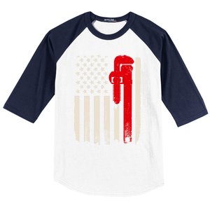 American Plumber Flag Patriotic Plumbing Wrench Pipefitter Gift Baseball Sleeve Shirt