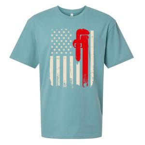 American Plumber Flag Patriotic Plumbing Wrench Pipefitter Gift Sueded Cloud Jersey T-Shirt