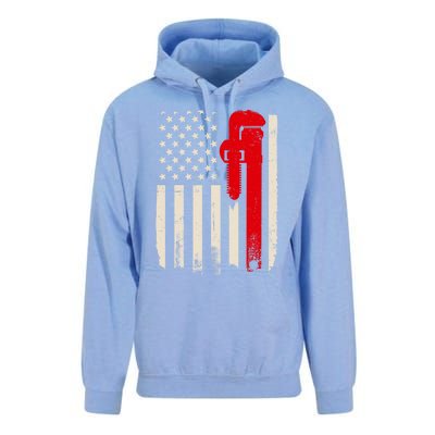 American Plumber Flag Patriotic Plumbing Wrench Pipefitter Gift Unisex Surf Hoodie