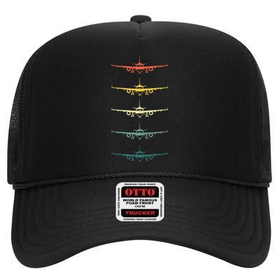 Airplane Pilot Flying Plane Vintage Aviation Graphic Pilots High Crown Mesh Back Trucker Hat