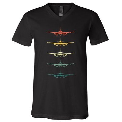 Airplane Pilot Flying Plane Vintage Aviation Graphic Pilots V-Neck T-Shirt