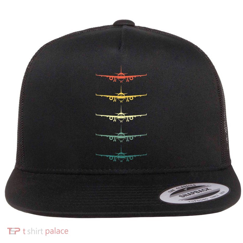 Airplane Pilot Flying Plane Vintage Aviation Graphic Pilots Flatbill Hat