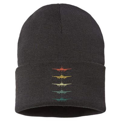 Airplane Pilot Flying Plane Vintage Aviation Graphic Pilots Sustainable Knit Beanie