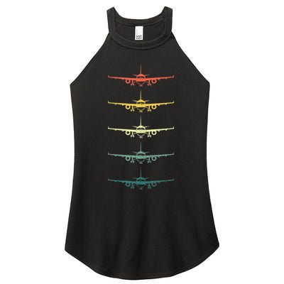 Airplane Pilot Flying Plane Vintage Aviation Graphic Pilots Women's Perfect Tri Rocker Tank