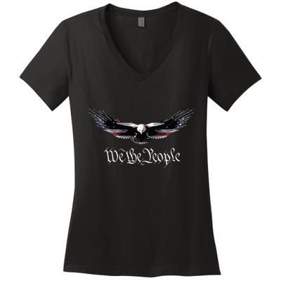 American Patriot Freedom Eagle Usa Flag Women's V-Neck T-Shirt