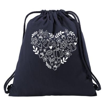 Autumn Pumpkin Fall Lover Heart Gift Drawstring Bag