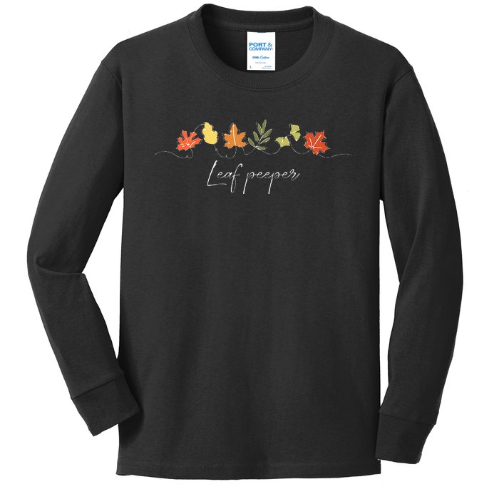 Autumn Peeping Fall Foliage Leaf Peeper Thanksgiving Kids Long Sleeve Shirt