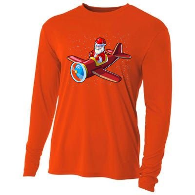 Airplane Pilot Funny Christmas Holidays Plane Santa Claus Cool Gift Cooling Performance Long Sleeve Crew