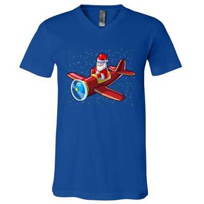 Airplane Pilot Funny Christmas Holidays Plane Santa Claus Cool Gift V-Neck T-Shirt